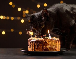  A cat eating cake