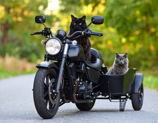 Cat friends on a motorcycle