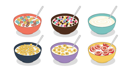 A delicious assortment of breakfast cereals and yogurt ready for a healthy morning meal