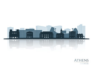 Athens skyline silhouette with reflection. Landscape Athens, Georgia. Vector illustration.