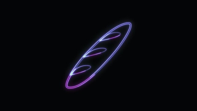  Baguette Icon Neon Seamless Loop 4K with Black Background Animated Promotional Typography for Video Editing