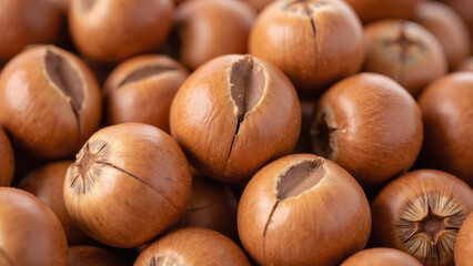 Obraz premium Brown nuts with shells close up view natural texture healthy snack organic food raw ingredients culinary use high fiber