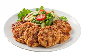 Homemade grilled patties with a fresh crunchy vegetable salad