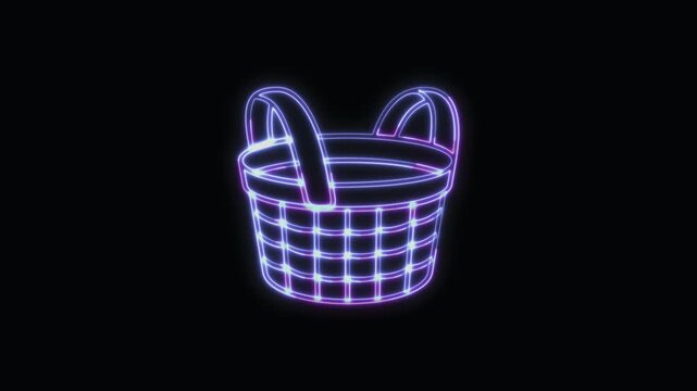  Basket Icon Neon Seamless Loop 4K with Black Background Animated Promotional Typography for Video Editing