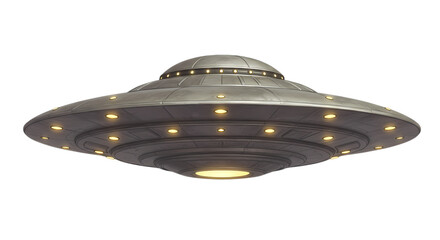 Digital Rendering of a Classic Flying Saucer isolated on transparent background