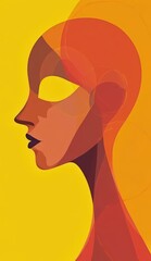 Stylized abstract portrait of a woman in warm tones against a yellow background