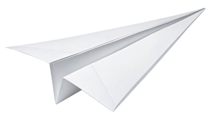 White paper airplane flying isolated on a white background concept of creativity and imagination play