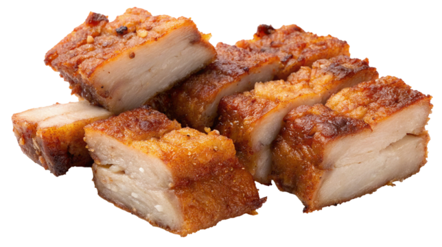Crispy roast pork belly slices with crunchy crackling for delicious savory dish lovers everywhere