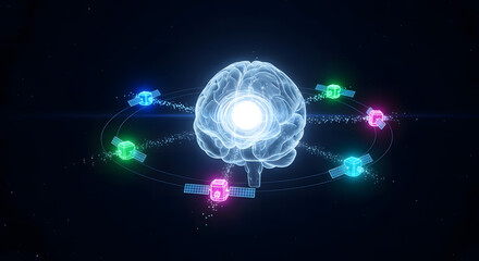 Futuristic Holographic AI Brain with Digital Folder, Data Circuits, Cloud Storage, Cybersecurity, DNA Integration, and Sci-Fi Neural Networks Concept Art