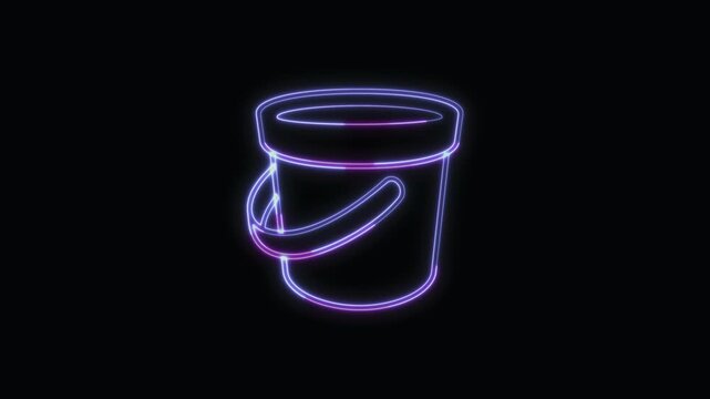  Bucket Icon Neon Seamless Loop 4K with Black Background Animated Promotional Typography for Video Editing