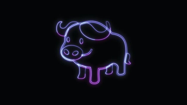  Buffalo Icon Neon Seamless Loop 4K with Black Background Animated Promotional Typography for Video Editing