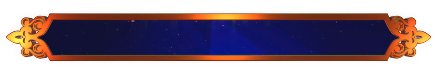 Decorative ornamental banner with blue center and golden ornate edges isolated on transparent background