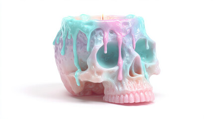 Skull Candle Holder with Dripping Wax isolated on a white background