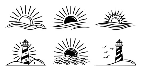 Set of Nautical and Sunrise Icons.