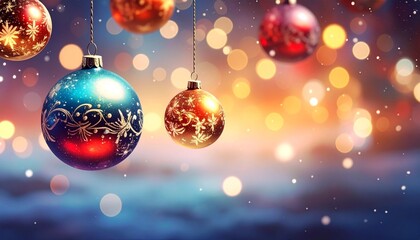 Christmas balls hanging on an out of focus background
