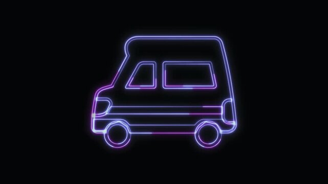  Van Icon Neon Seamless Loop 4K with Black Background Animated Promotional Typography for Video Editing