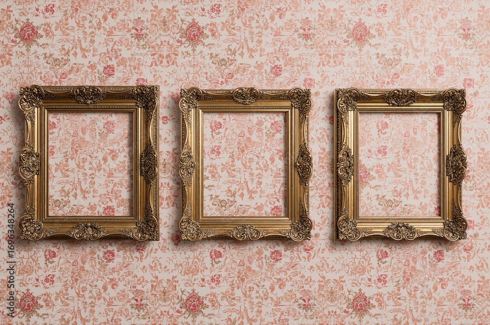 Poster set of four ornate baroque-style frames on a textured backdrop