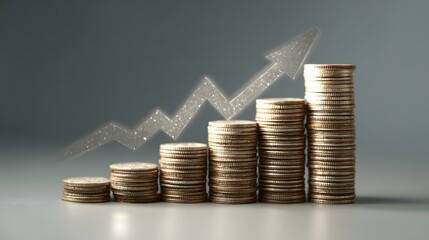 stack of coins with transparent upward arrow overlay