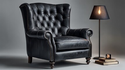 Classic black leather armchair high resolution image