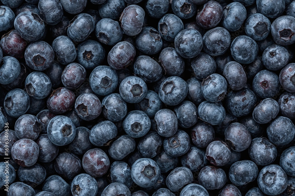 Poster close-up texture of ripe blueberries with ample space for text