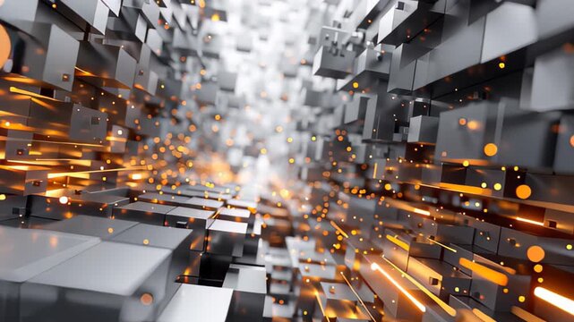 Dynamic 3D Visuals of Abstract Cubes and Light Effects in a Futuristic Environment