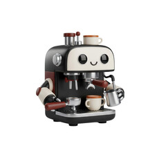 Cute Coffee Machine Robot Character With A Gentle Expression On A Transparent Background