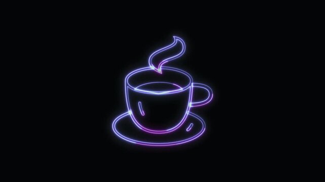  Coffee Icon Neon Seamless Loop 4K with Black Background Animated Promotional Typography for Video Editing