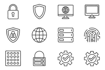 Group of Outline Icons for Cybersecurity and Data Management lock padlock