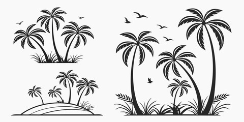 Tropical Palm Trees Silhouette Collection.