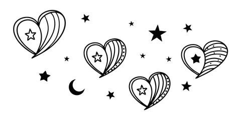 Whimsical HandDrawn Hearts and Stars Illustration.