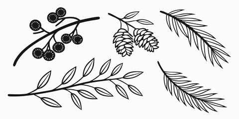 Black and White Botanical Elements Collection.