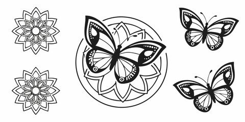 Black and White Butterfly and Mandala Designs.