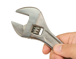  Adjustable Wrench in Hand Demonstrating Home Repair Use, Front View, Isolated on Transparent Background