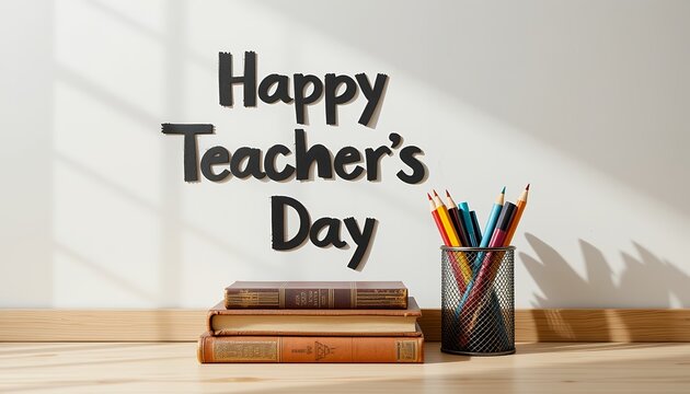 A serene educational workspace celebrating teacher appreciation with books and pencils neatly
