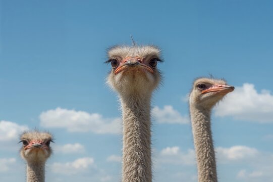 Ostrich silhouettes against a clear blue backdrop