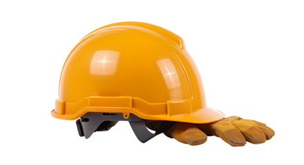 Construction Workers Hard Hat and Gloves Safety Gear Closeup isolated on transparent background