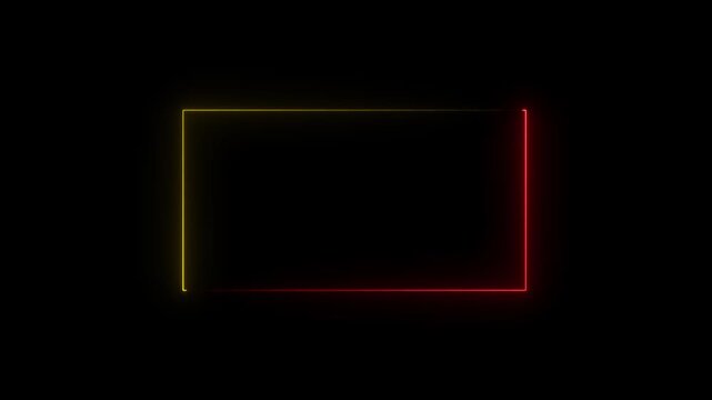 rectangle frame icon animation glowing neon red and blue color bordar frame display box round shape retro screen photo frame rotation seamless footage line movement on black background 4k video,.