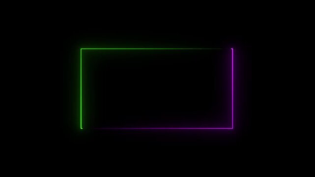 rectangle frame icon animation glowing neon red and blue color bordar frame display box round shape retro screen photo frame rotation seamless footage line movement on black background 4k video,.
