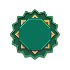 Green and gold geometric islamic star pattern, layered design, isolated on transparent background