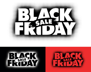 Black Friday headline in stamp, spray mark, graffiti style. Monochrome vector for advertising, sale event invitation