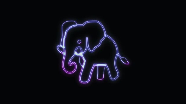  Elephant Icon Neon Seamless Loop 4K with Black Background Animated Promotional Typography for Video Editing