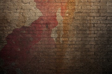 Obraz premium Grimy Reddish-Brown Horizontal Surface on Weathered Plaster