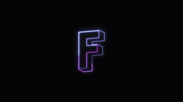  Alphabet F Neon Text Seamless Loop 4K with Black Background Animated Promotional Typography for Video Editing