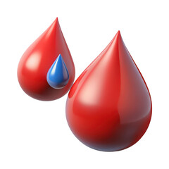 Obraz premium 3d rendering of red blood drops with a smaller blue drop symbolizing health and medicine title should be unique, creative and subject oriented