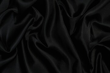 Obraz premium Dark smooth satin fabric with folds and creases, blank background for design or text, overhead flat lay view