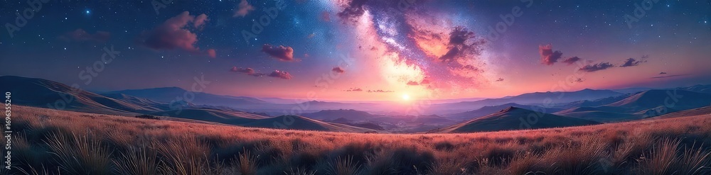 Wall mural vast, ethereal fields stretching towards a breathtaking celestial expanse starlight illuminates roll