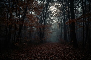 Fototapeta premium Forest bathed in fall sunlight