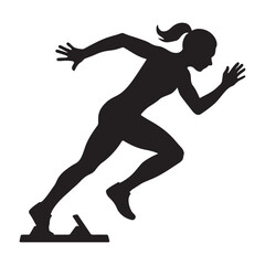 Vector art of silhouette of a female sprinter ready to start