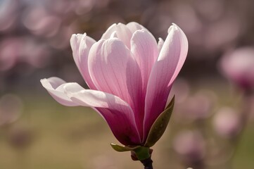 Fototapeta premium Intense Macro View of a Blooming Pink Magnolia Blossom in Spring