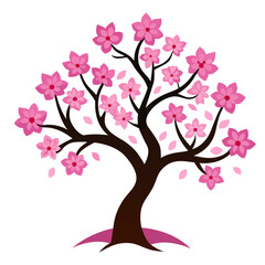 Tree with pink flowers vector isolated on white background.